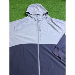 Under Armour Full‎ Zip Hooded Lightweight Blue Gray Jacket Mens Size 3XL